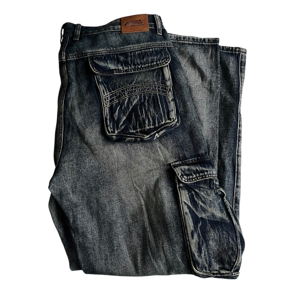 YANDONGFOX Jeans Mens 38x32 Cargo Baggy Blue Y2K Hip Hop Denim